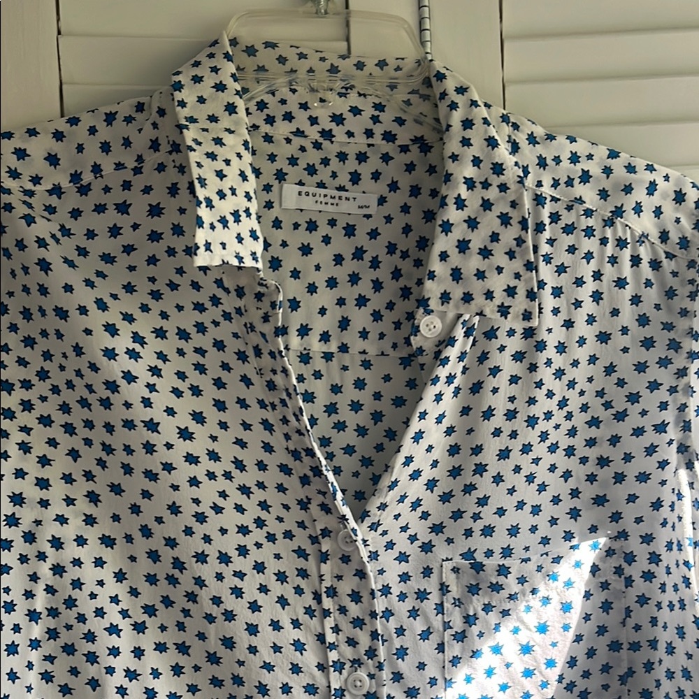 Equipment Polka Dot Blouse in White and Blue